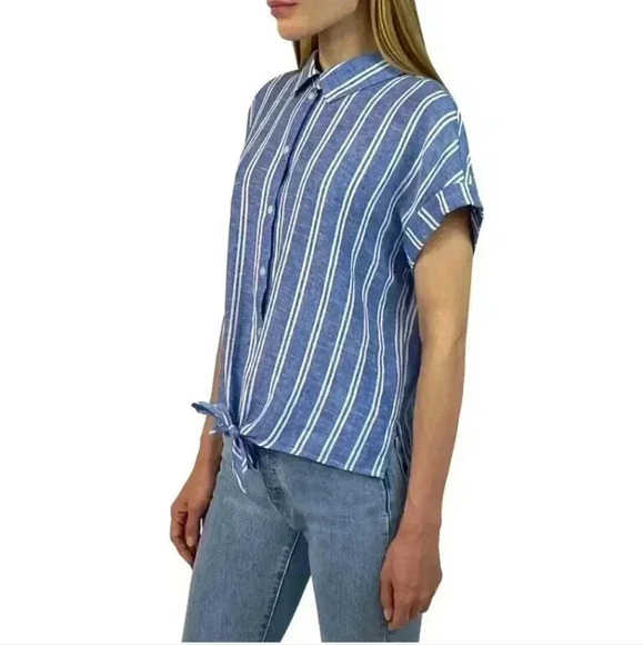 ❤️ NWT Jachs Girlfriend Short Sleeved Linen Blend Blouse XXL Striped Lightwe… - Picture 3 of 14